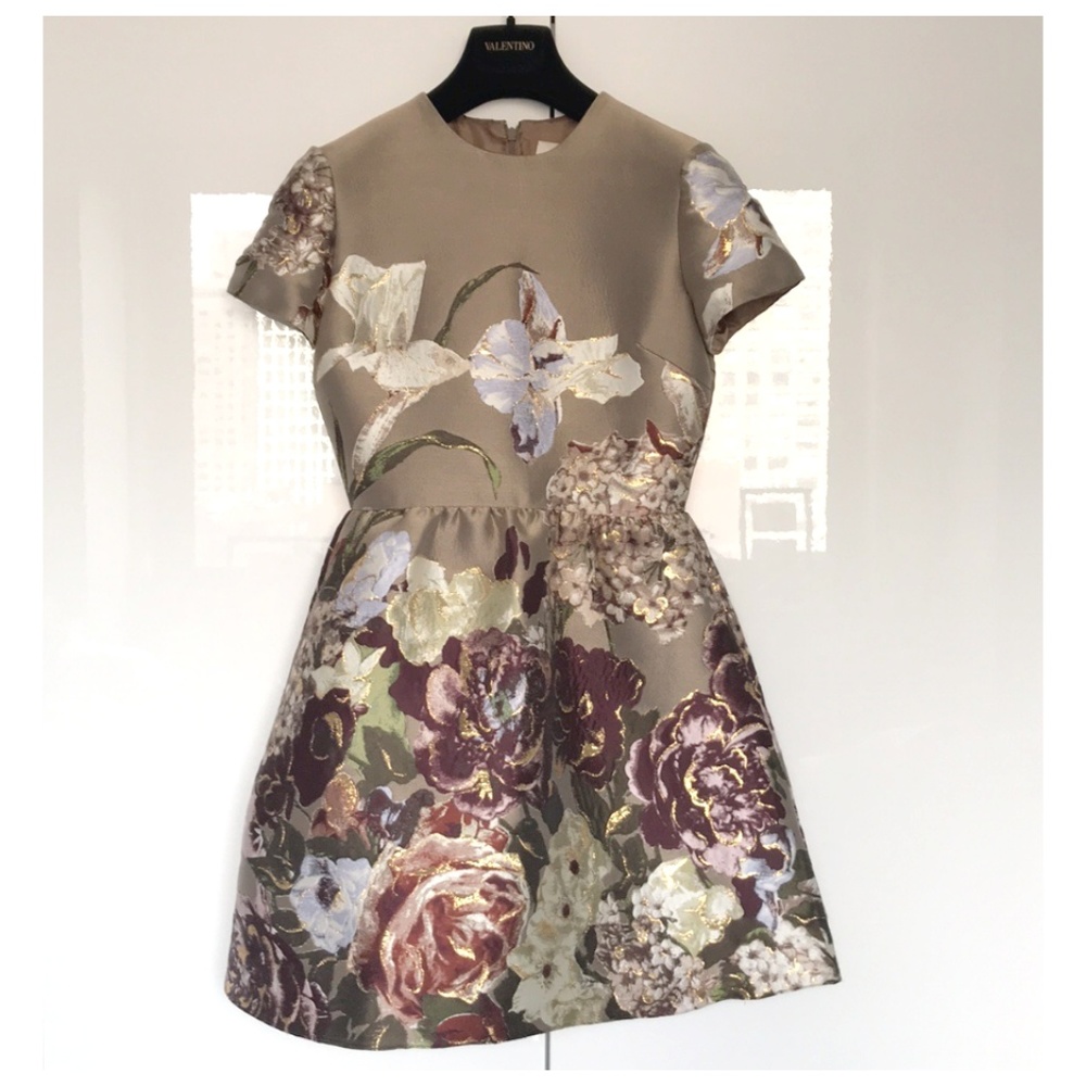 Valentino Women's Valentino Garavani Kimono 1997 Mini Dress Gold Jacquard Silk